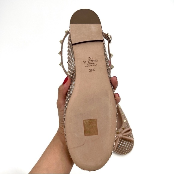 VALENTINO GARAVANI Rockstud Crystal Net Ankle-Strap Ballerina Flats new 39.5 - Picture 10 of 14